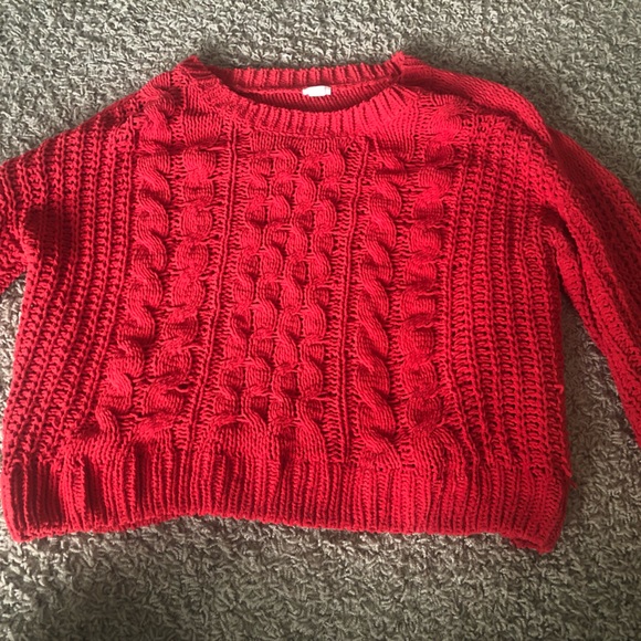 garage red cable knit chenille sweater - Picture 2 of 3